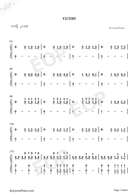 Victory-完整版双手简谱预览2-钢琴谱文件（五线谱、双手简谱、数字谱、Midi、PDF）免费下载