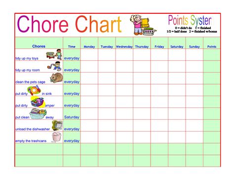 Chore Chart For Adults Templates