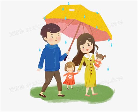 手绘卡通下雨天爸爸给妈妈孩子们撑伞免抠元素图片免费下载_PNG素材_编号1l0ik0gnp_图精灵