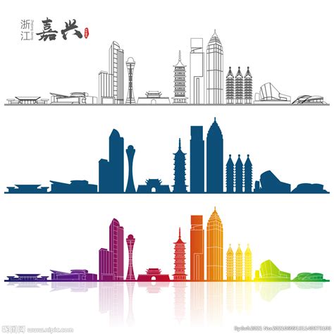 嘉兴城市地标建筑插画素材,海报设计,画册/宣传单/广告,设计模板,汇图网www.huitu.com