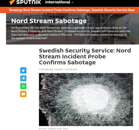 外媒：瑞典安全局确认，“北溪事件”是人为蓄意破坏_荔枝网新闻