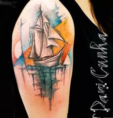 帆船纹身含义寓意+53幅帆船纹身手稿、效果图展示-成都纹彩刺青