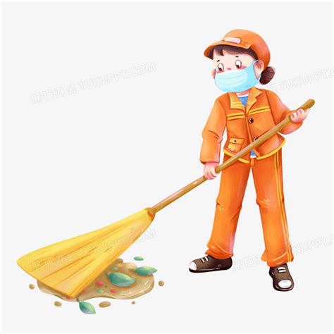 卡通劳动人民清洁工打扫卫生场景元素素材下载-正版素材401058545-摄图网