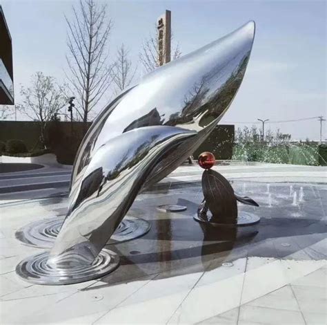 镜面不锈钢鲸鱼海豚组合雕塑 - 雕塑案例 - 玻璃钢雕塑-不锈钢 ...