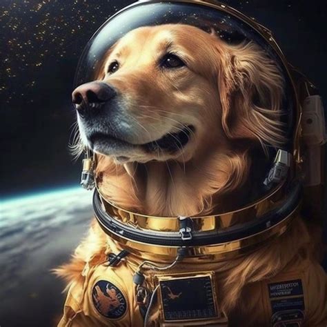 Perro golden retriever en el espacio. | Foto Premium