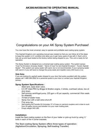 Congratulations on your AK Spray System ... - Asphalt Kingdom