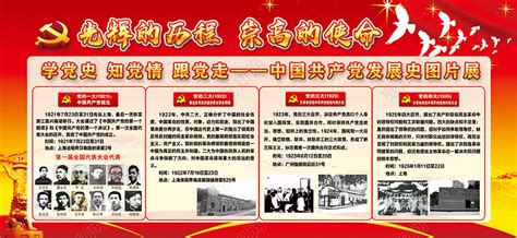 红旗飘飘共产党党的光辉历程发展历程展板设计图片下载 - 觅知网