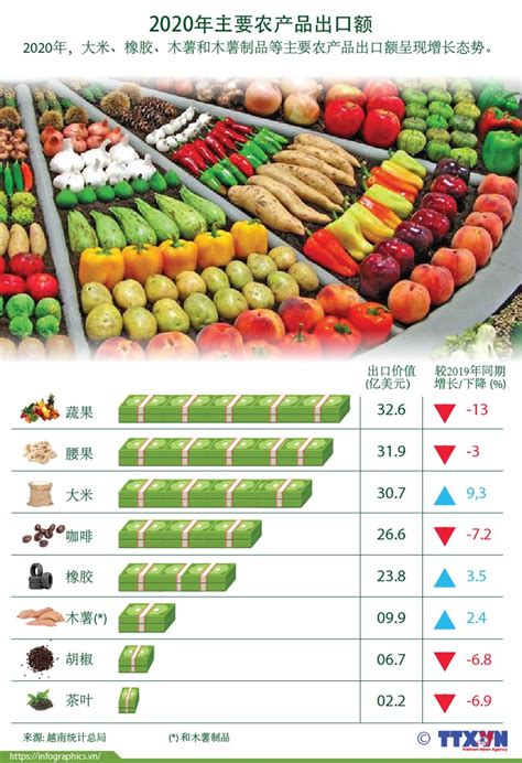 图表新闻：2020年越南主要农产品出口额呈现增长态势 | 经济 | Vietnam+ (VietnamPlus)