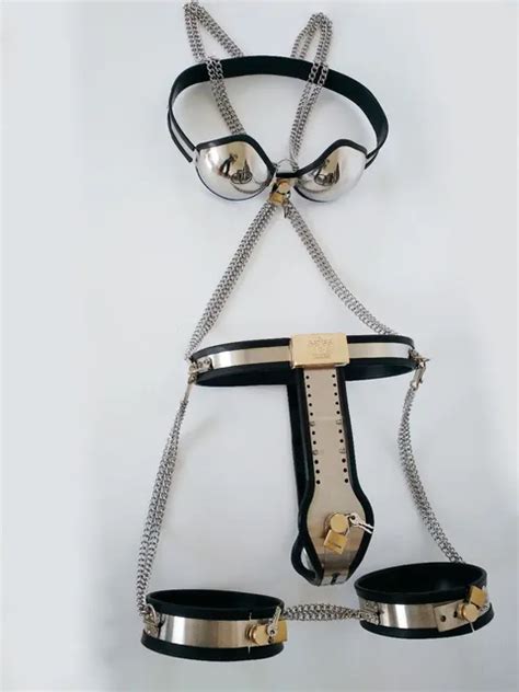 fetish Stainless Steel female chastity belt.4pcs/set bdsm bondage ...