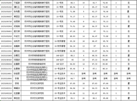 2023年忻州市康宁医院等事业单位公开招聘工作人员综合成绩