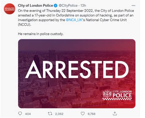据报道，英国伦敦警方现已逮捕一位涉嫌黑客...