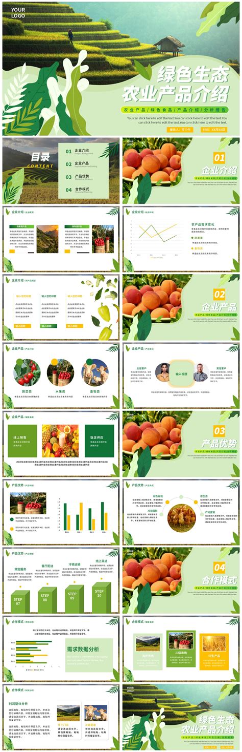实景天然绿色生态农产品介绍PPT模板_完美办公