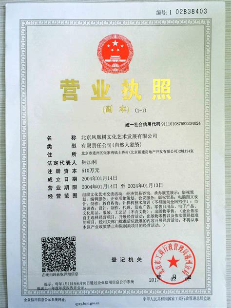 营业执照-北京凤凰树文化艺术发展有限公司