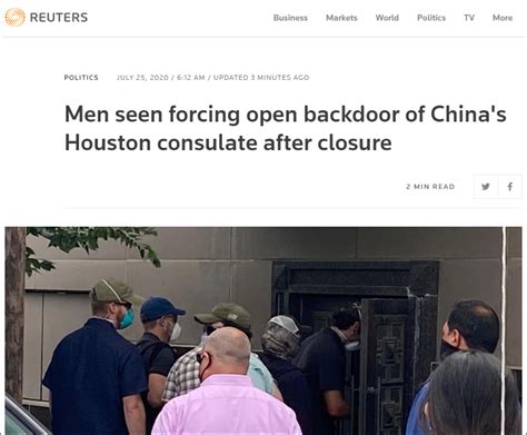 外媒：美国执法人员破门进入中国驻休斯敦总领馆