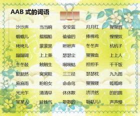 AABB式ABAC-ABCC-ABB-AAB式词语大全及近议词反义词和成语