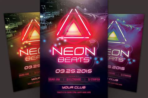 夜总会活动海报传单模板 Neon Beats Flyer Template – 设计小咖