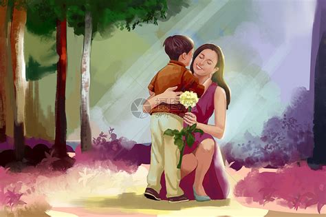 可爱的妈妈抱孩子插画素材图片免费下载-千库网