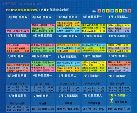 2014世界杯赛程图一览 世界杯赛程日历- 上海本地宝