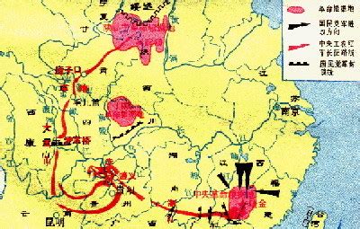地图演示红军长征路线，历尽艰辛的求生之路，两万五千里的伟大壮举