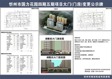 忻州市国力花园四期五期项目大门（门房）变更公示牌