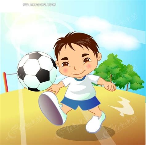 图片：一个小男孩在踢足球（英语）-