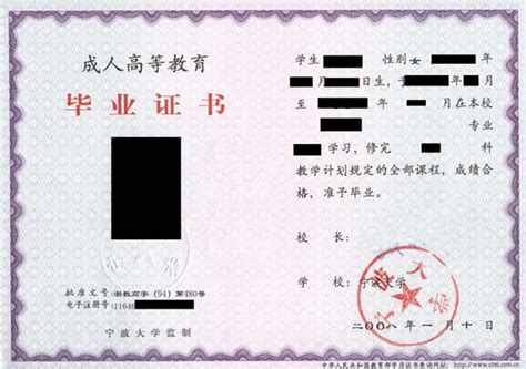 宁波大学成人高等学历教育毕业证/学位证
