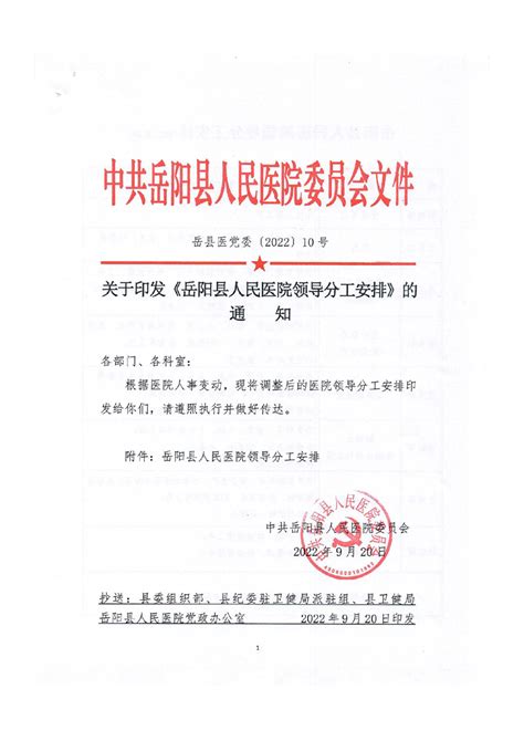 岳阳县人民医院领导分工安排(2022.9.20)-岳阳县政府网