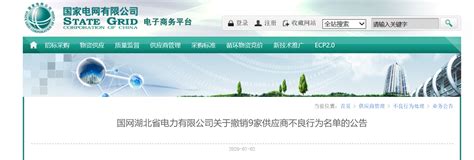 国网湖北省电力有限公司关于撤销9家供应商不良行为名单的公告-中国质量新闻网