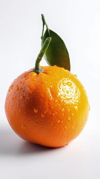 Um close-up de uma laranja com uma folha nela ia generativa | Foto Premium
