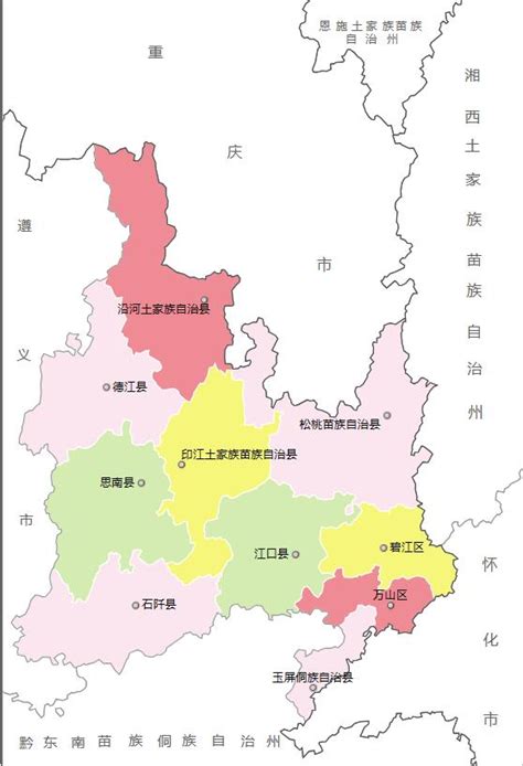 铜仁市行政区划地图：铜仁市辖2个市辖区、8个县分别是哪些？