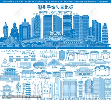 潮州城市简笔画,背景底纹,设计素材,设计模板,汇图网www.huitu.com