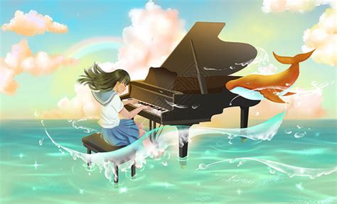手绘唯美小清新弹钢琴的女孩原创海报插画图片素材免费下载 - 觅知网
