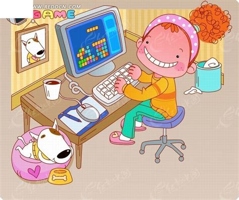 矢量卡通插画-打电脑上网的小女孩CDR素材免费下载_红动中国