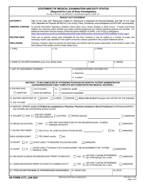 DA Form 2173 Download Fillable PDF or Fill Online Statement of Medical ...