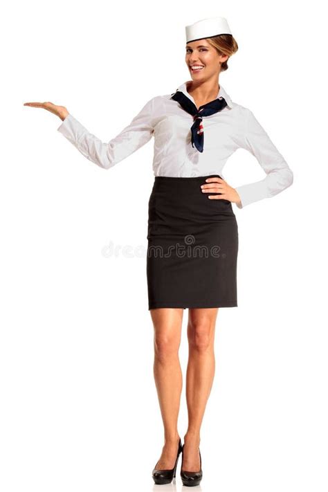 Charming Flight Stewardess Showing Various Gesture Stock Image - Image ...
