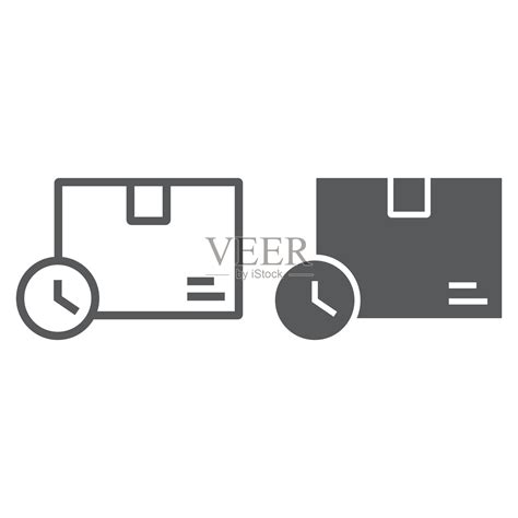 快速交付时间线和字形图标，物流和配送服务，包装盒与时钟符号矢量图形，一个线性图标在一个白色的背景，eps 10。插画图片素材_ID ...