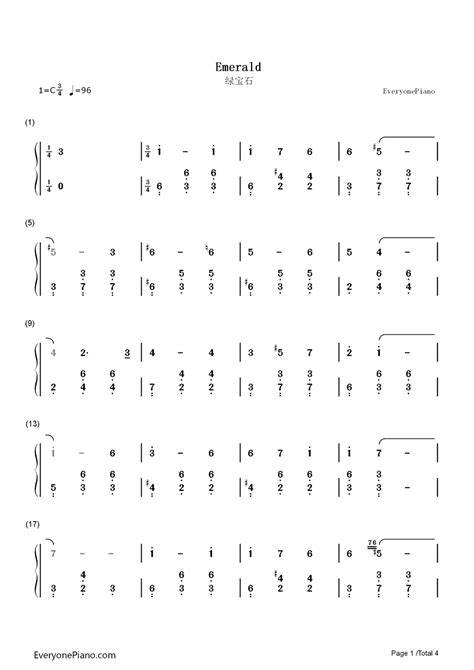 绿宝石-屋顶上的绿宝石插曲双手简谱预览1-钢琴谱文件（五线谱、双手简谱、数字谱、Midi、PDF）免费下载