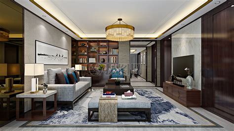 新中式客厅室内设计效果图高清图片下载-正版图片500591822-摄图网