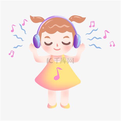 卡通听歌的小女孩png图片免费下载-素材7mmVPVVVV-新图网
