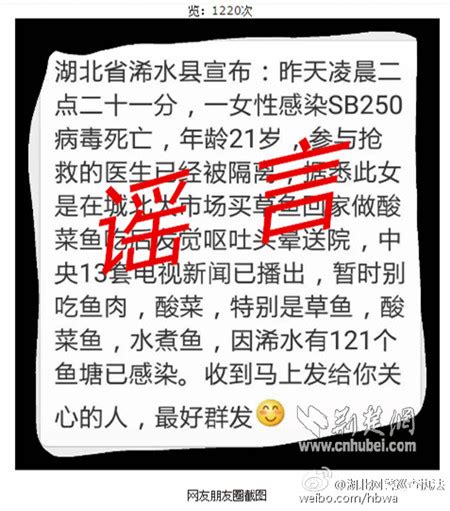 网传“浠水一女性感染SB250病毒死亡”系谣言_新浪新闻