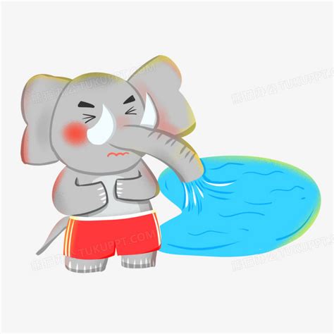 卡通手绘创意大象急着喝水元素PNG图片素材下载_卡通PNG_熊猫办公