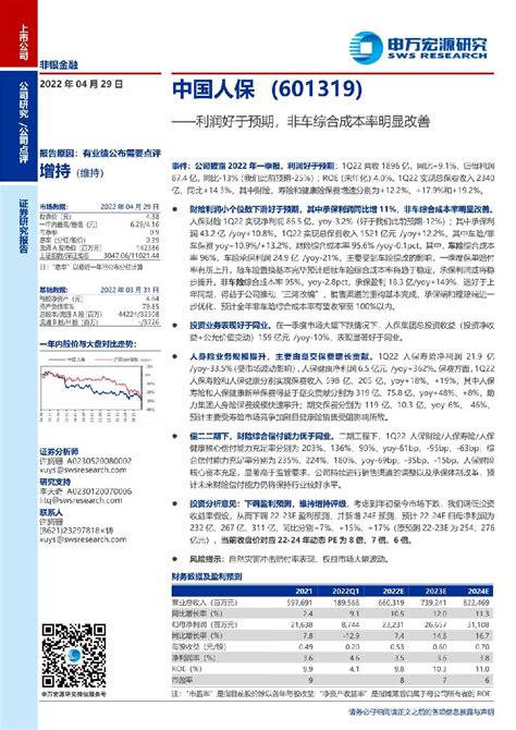 中国人保2022年一季报点评：利润好于预期,非车综合成本率明显改善
