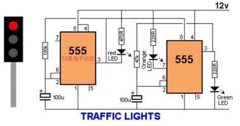 555定时器实现交通灯模拟 电路原理图与解说 - 模拟数字电子技术