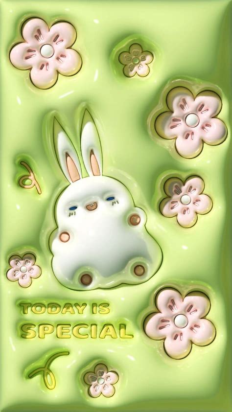 手机绿色可爱兔子全屏膨胀风壁纸_美图设计室海报模板素材大全
