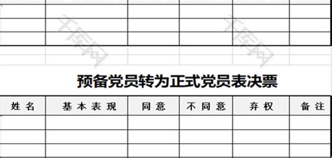 预备党员转为正式党员表决票Excel模板_千库网(excelID：64131)