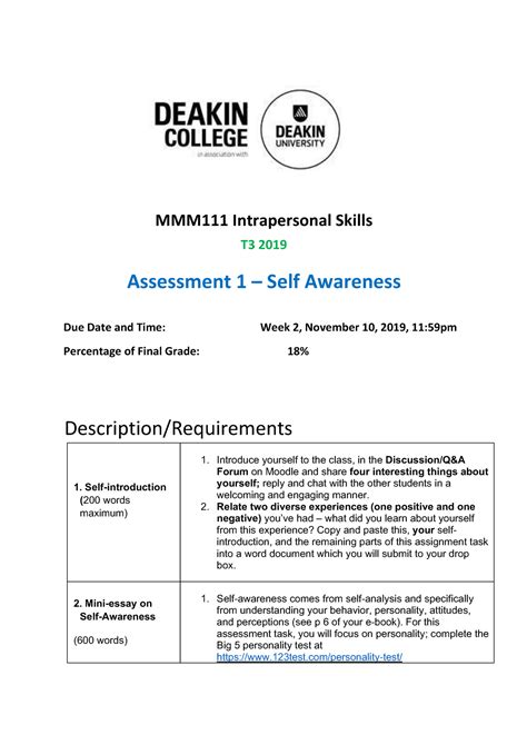 2019 T3 MMM111 AT1 Guide - MMM111 Intrapersonal Skills T3 2019 ...