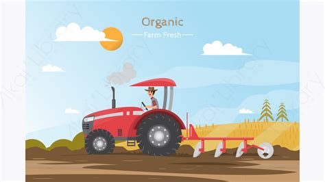 图片素材-农场农业工作与拖拉机耕地-1-源库素材网