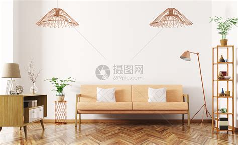 现代室内的客厅与橙色沙发,侧板,灯架子三维渲染高清图片下载 ...