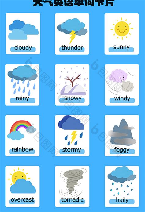 天气英语单词教育配图图片-包图网