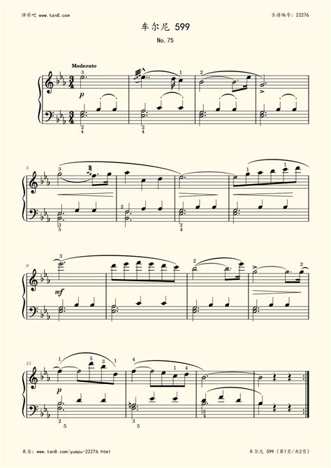 《车尔尼599 NO.75,钢琴谱》车尔尼|弹琴吧|钢琴谱|吉他谱|钢琴曲|乐谱|五线谱|高清免费下载|蛐蛐钢琴网